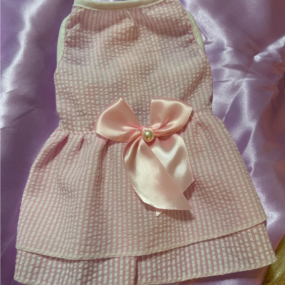 Pink Pup XS Seersucker Bow Dress